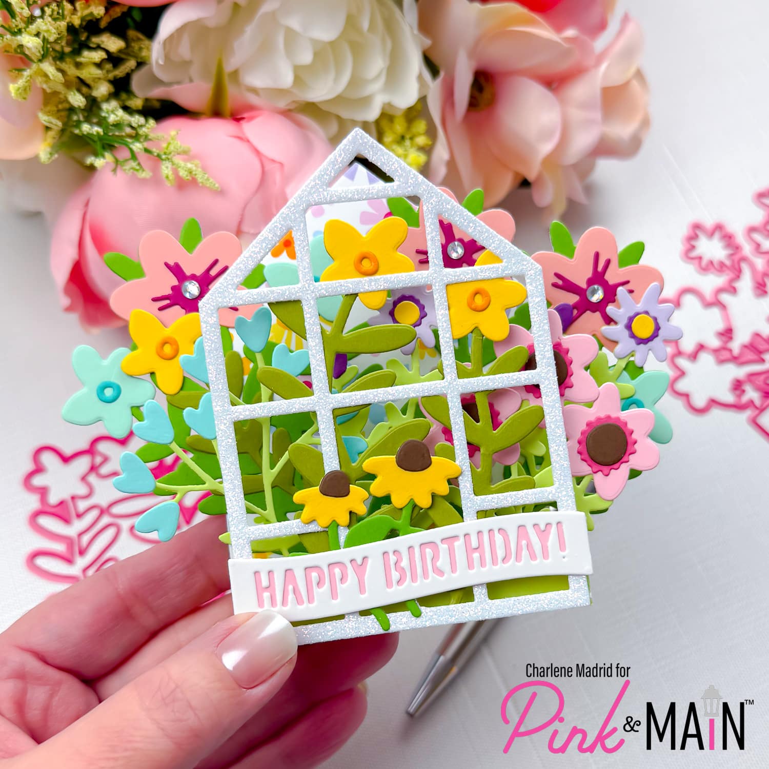 Pink & Main Flower Greenhouse Pop Up Card